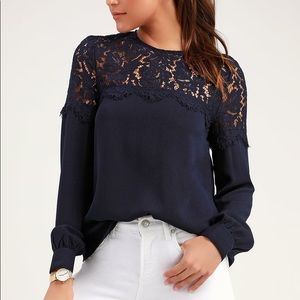LuLu’s Navy Blue Lace Blouse